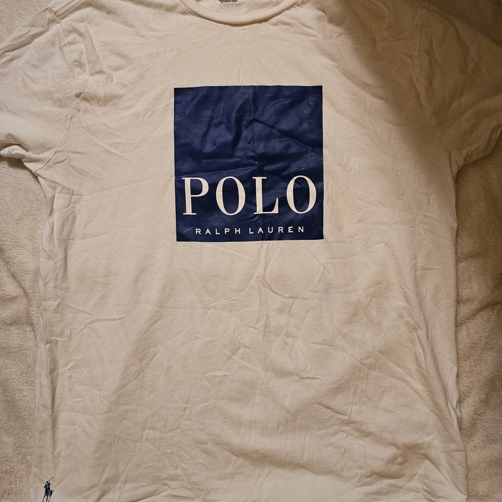 Polo by Ralph Lauren Cream and Blue Short Sleeve Tee